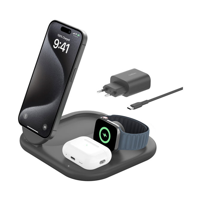 BoostCharge 3-in-1 Magnetic Foldable Wireless Charger with Qi2 15W / Black - TrendyGoods