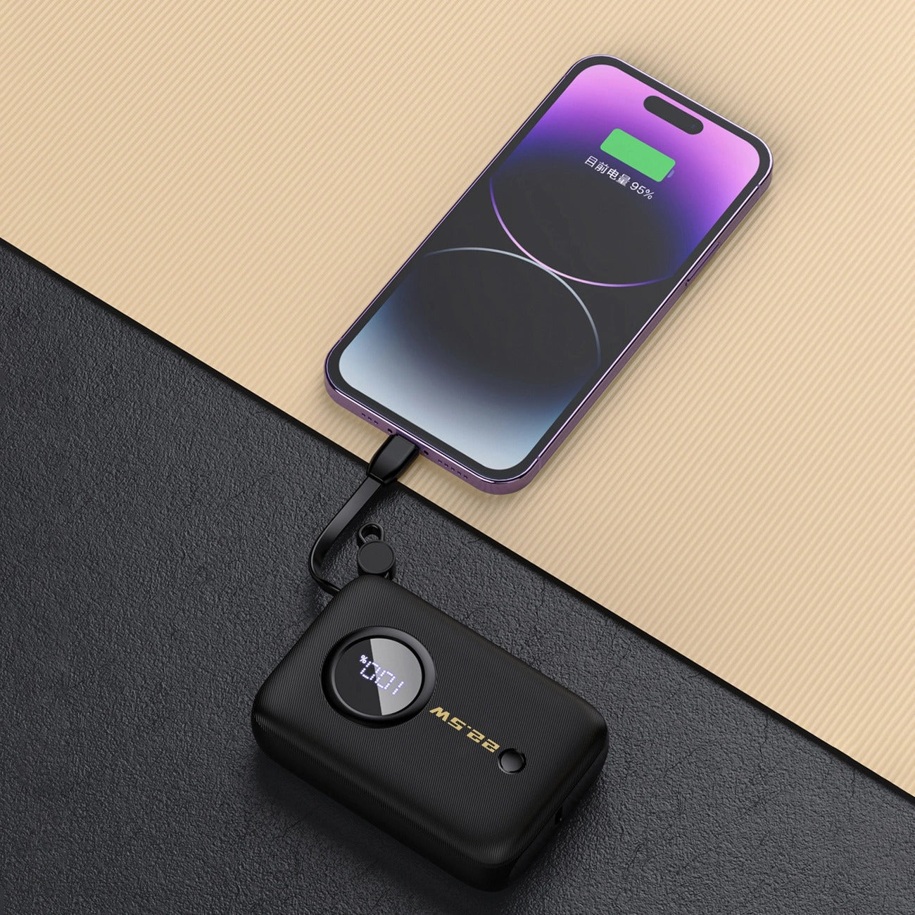 Dudao K14 Power Bank 10000mAh | USB-C & Lightning Cables, Compact, Black