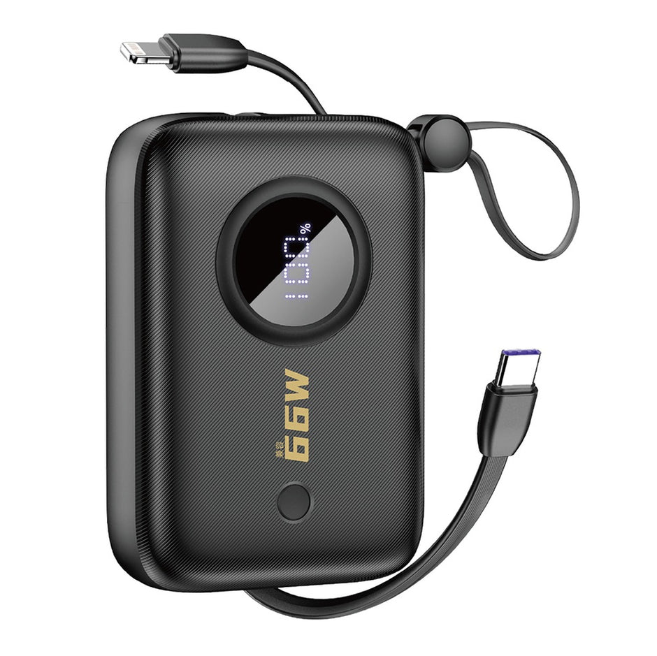 Dudao K14 Power Bank 10000mAh | USB-C & Lightning Cables, Compact, Black