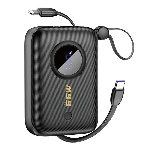 Dudao K14 Power Bank 10000mAh | USB-C & Lightning Cables, Compact, Black